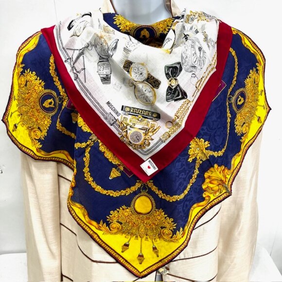 2 Unused-Unbox-Moschino/miniscarf/handkerchief 17"-20" Red white watches print(3 - Picture 4 of 8